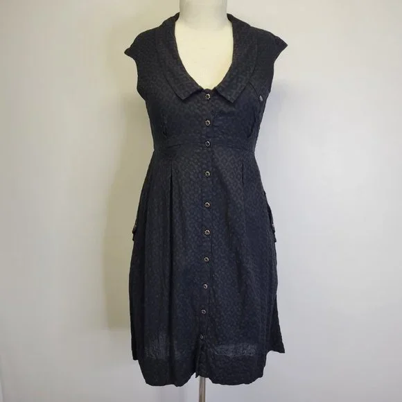 Anthropologie Postmark Womens US 10 Four Corners Shirt Dress Black Cotton Hi-Lo - Picture 2 of 12